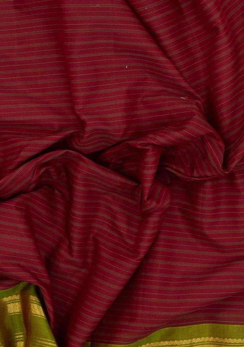 Crimson Handloom Gadwal Silk Cotton Saree With Stripes With Checks And Stripes Design For Women - Indya