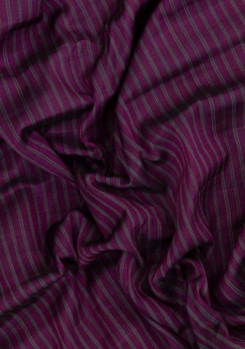 Magenta Handloom Gadwal Silk Cotton Saree With Stripes With Checks And Stripes Design For Women - Indya