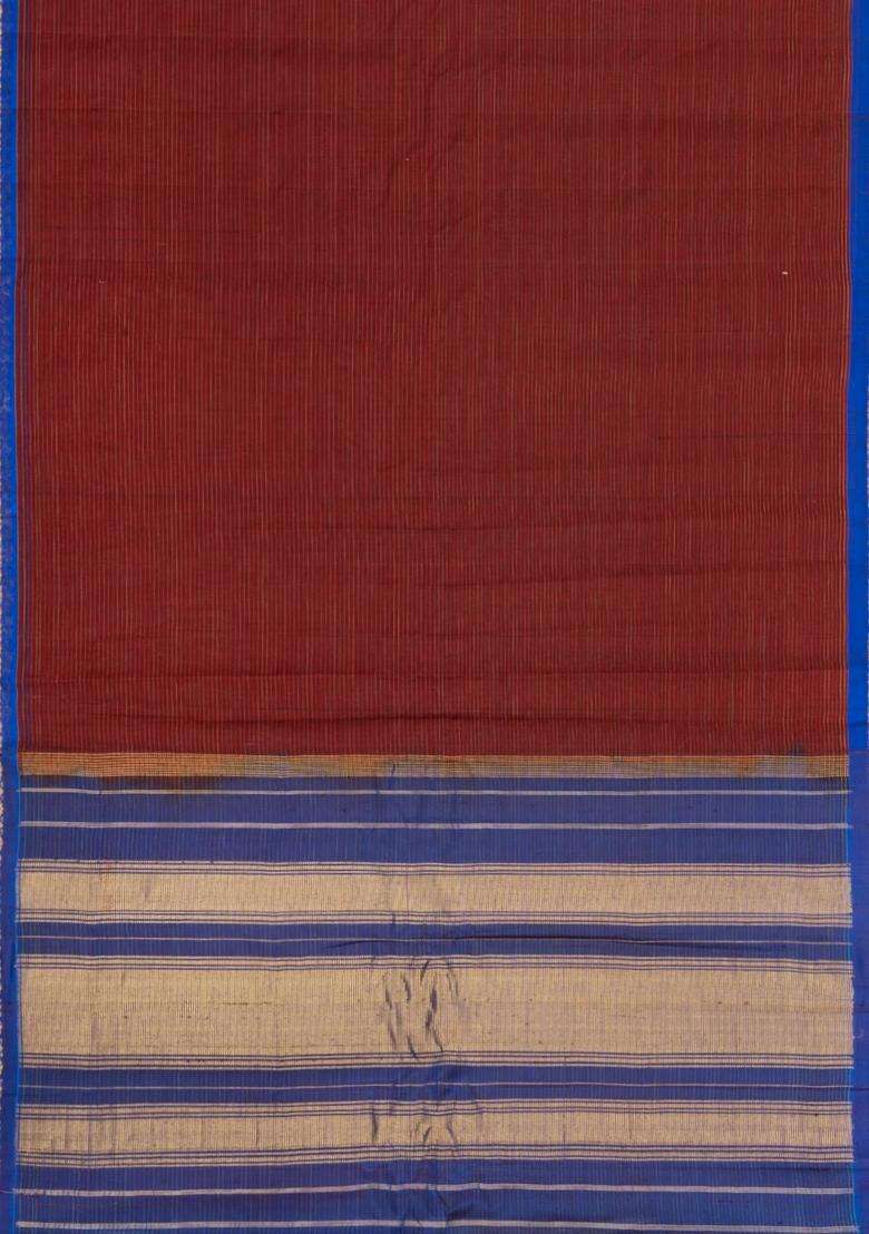 Crimson Handloom Gadwal Silk Cotton Saree With Stripes With Checks And Stripes Design For Women - Indya