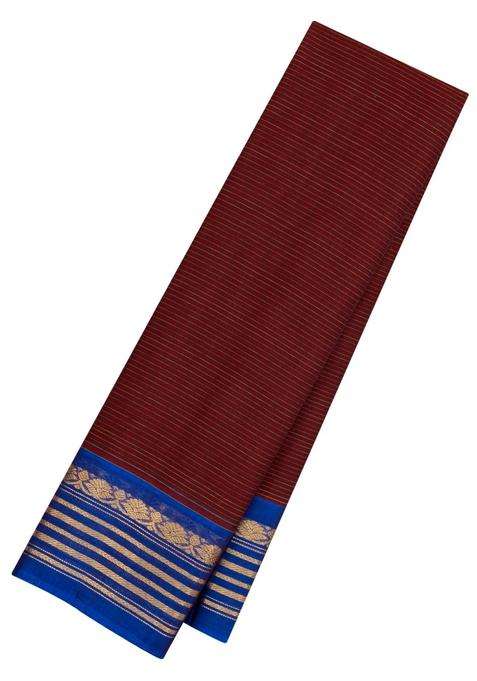 Crimson Handloom Gadwal Silk Cotton Saree With Stripes With Checks And Stripes Design For Women