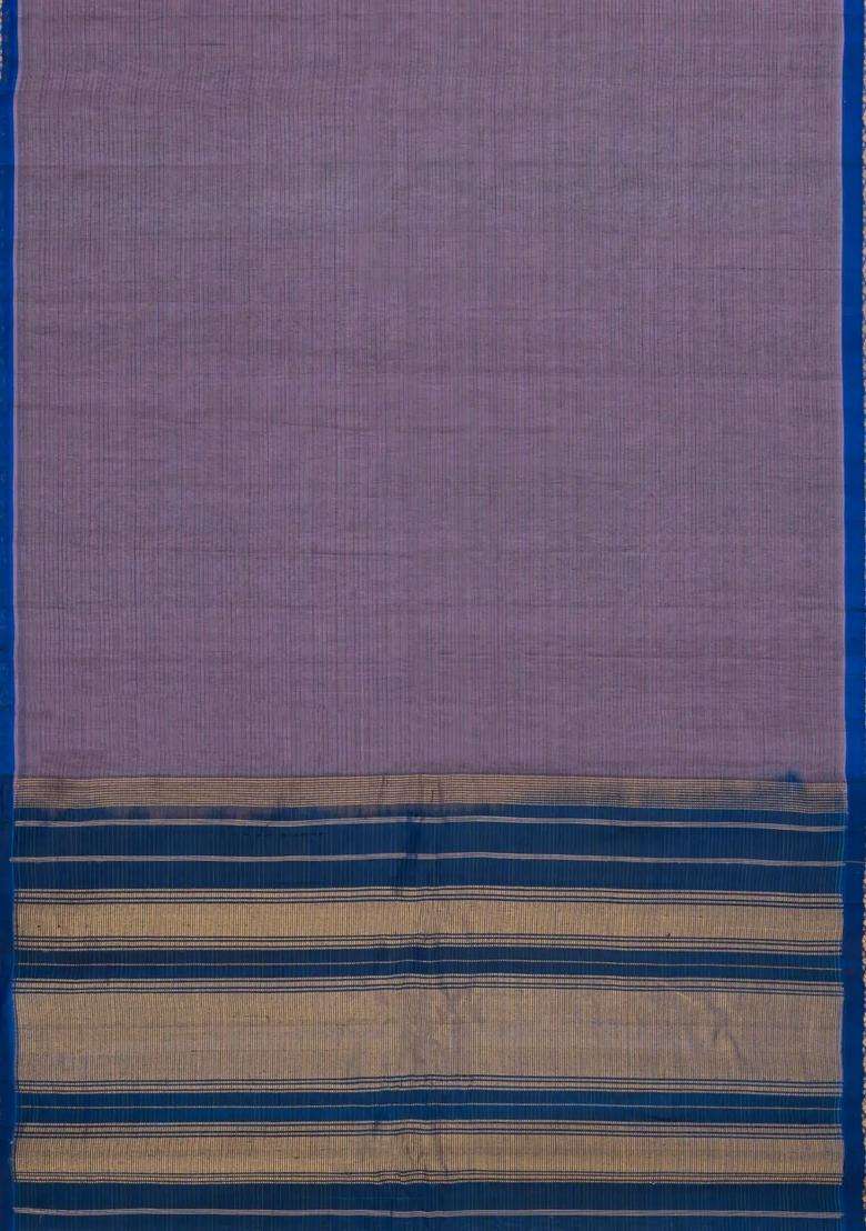 Lilac Handloom Gadwal Silk Cotton Saree With Stripes With Checks And Stripes Design For Women - Indya