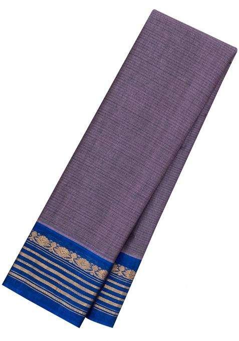 Lilac Handloom Gadwal Silk Cotton Saree With Stripes With Checks And Stripes Design For Women