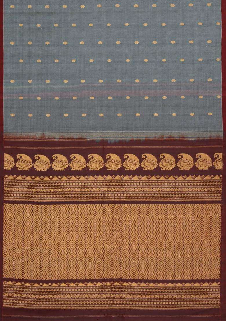 Grey Handloom Gadwal Silk Cotton Saree With Buttas With Buttas And Brocade Design For Women - Indya
