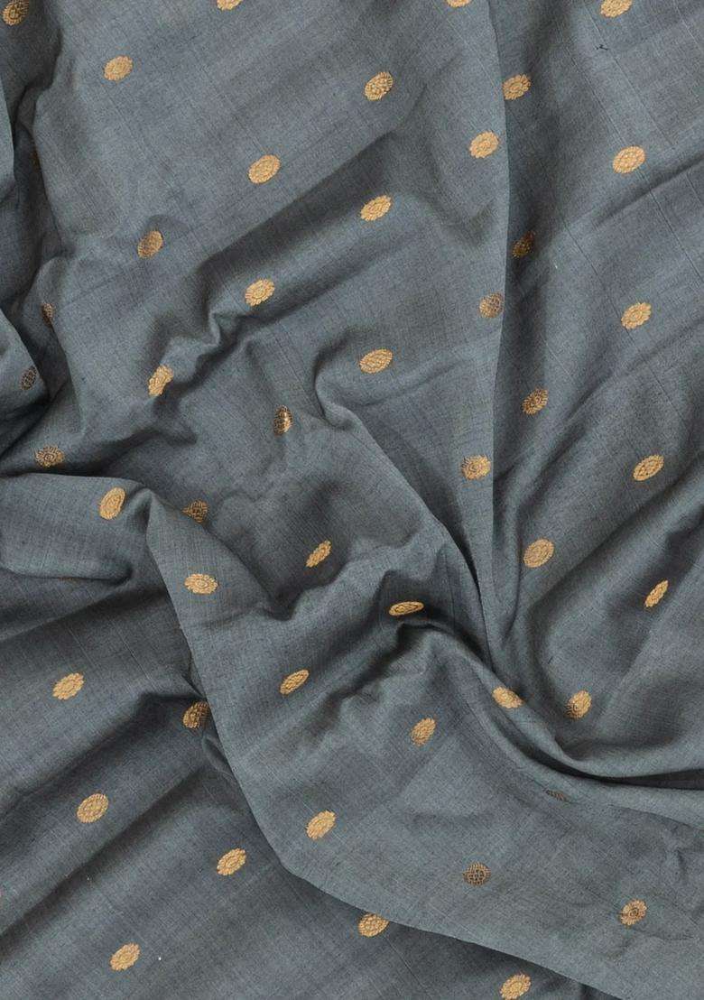 Grey Handloom Gadwal Silk Cotton Saree With Buttas With Buttas And Brocade Design For Women - Indya