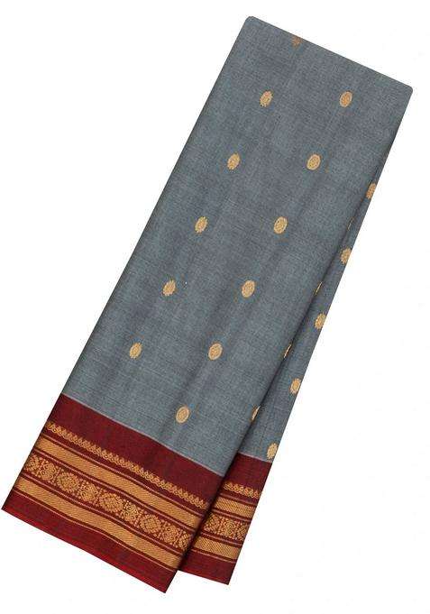 Grey Handloom Gadwal Silk Cotton Saree With Buttas With Buttas And Brocade Design For Women