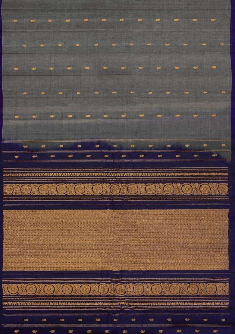 Dark Grey Handloom Gadwal Silk Cotton Saree With Buttas With Buttas And Brocade Design For Women - Indya