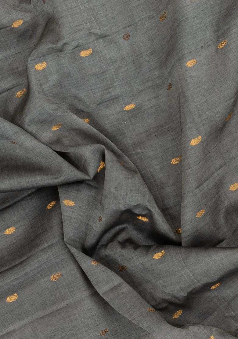 Dark Grey Handloom Gadwal Silk Cotton Saree With Buttas With Buttas And Brocade Design For Women - Indya