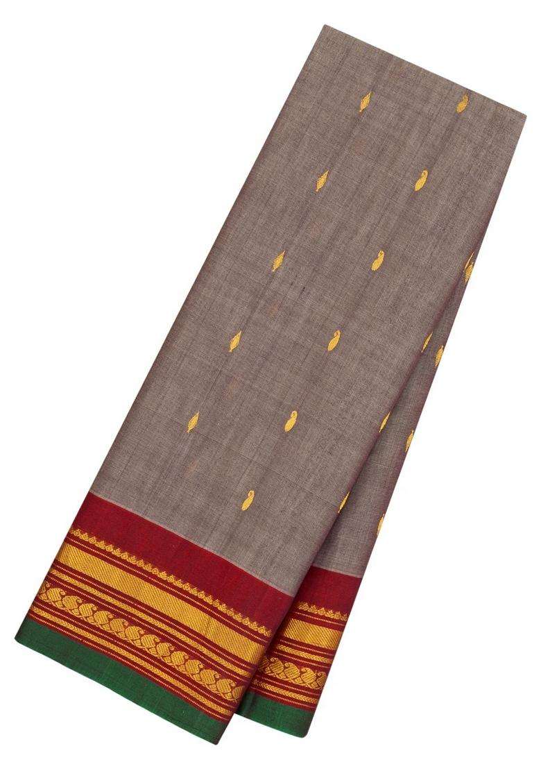 Grey Handloom Gadwal Silk Cotton Saree With Buttas With Buttas And Brocade Design For Women - Indya