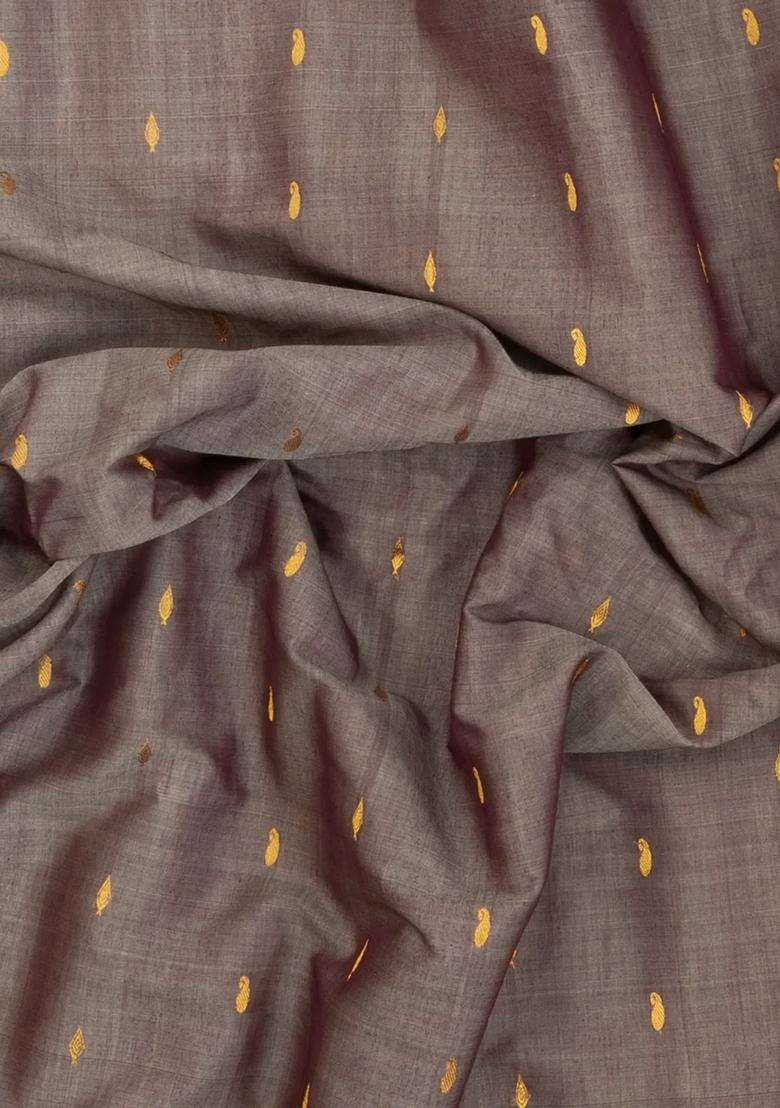 Grey Handloom Gadwal Silk Cotton Saree With Buttas With Buttas And Brocade Design For Women - Indya