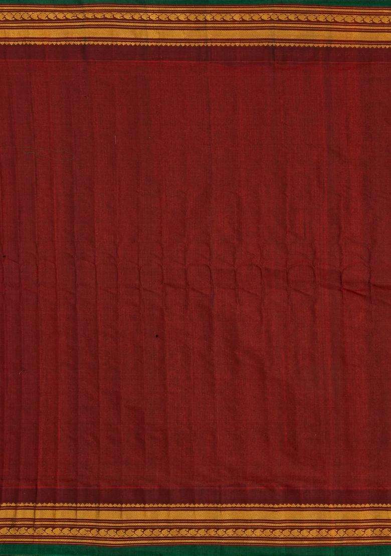 Sea Green Handloom Gadwal Silk Cotton Saree With Buttas With Buttas And Brocade Design For Women - Indya