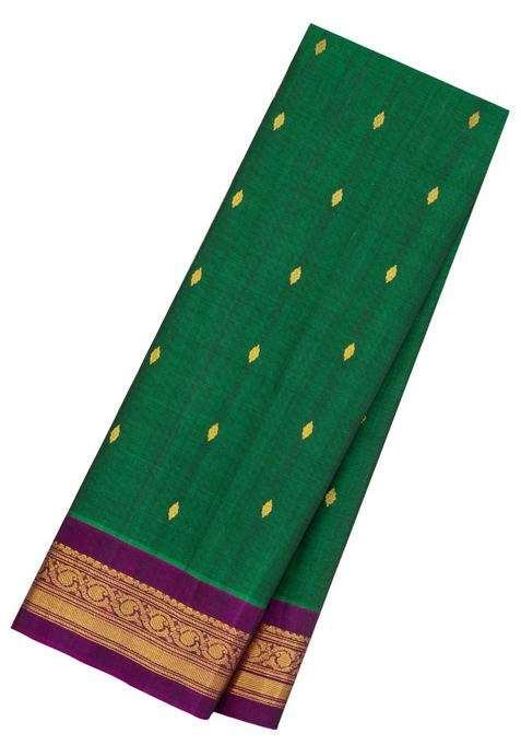 Green Handloom Gadwal Silk Cotton Saree With Buttas With Buttas And Brocade Design For Women