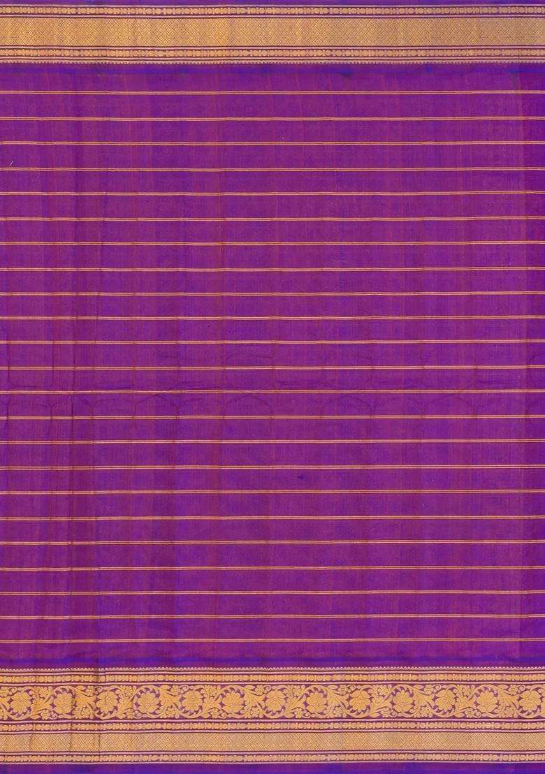 Dark Olive Handloom Gadwal Silk Cotton Saree With Zari Checks Buttas With Buttas And Brocade Design For Women - Indya