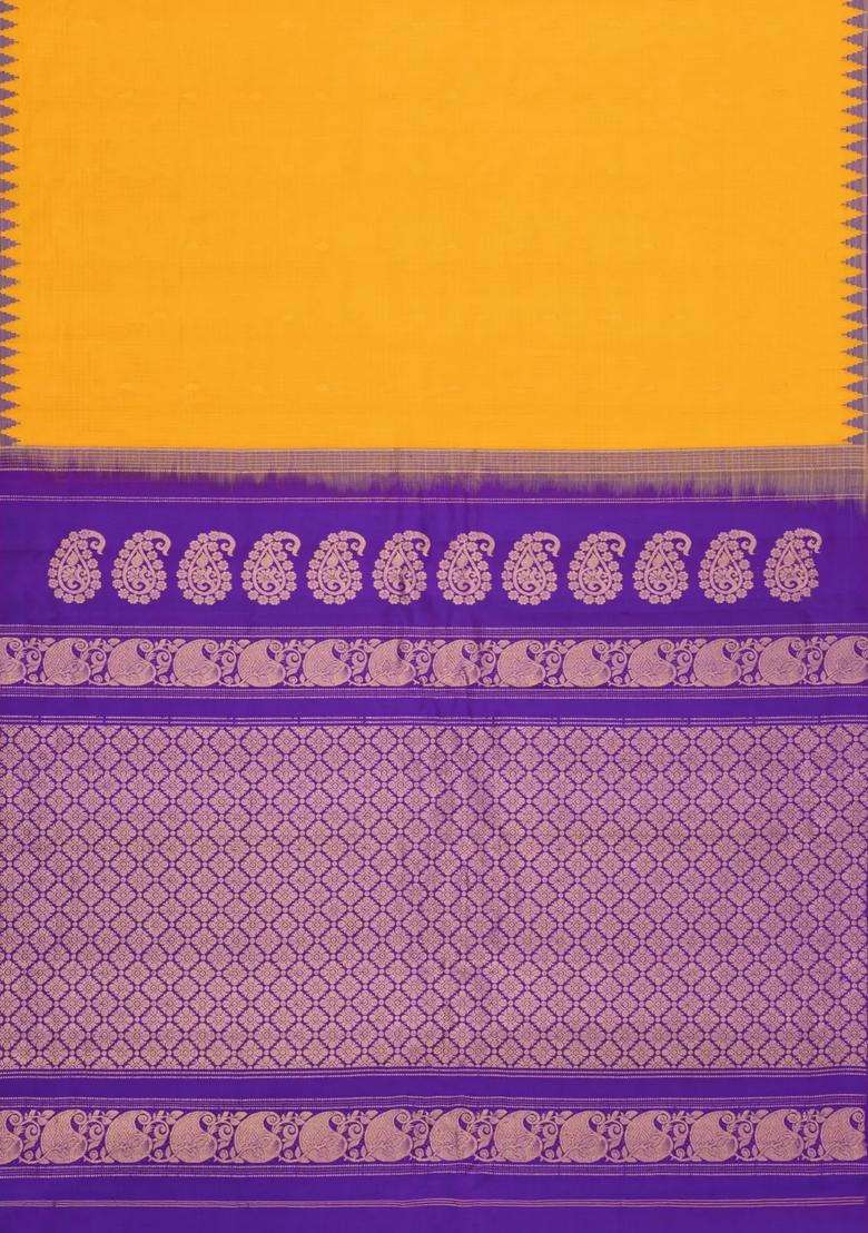 Yellow Handloom Gadwal Sico Saree With Cotton Body Silk Border With Buttas And Brocade Design For Women - Indya