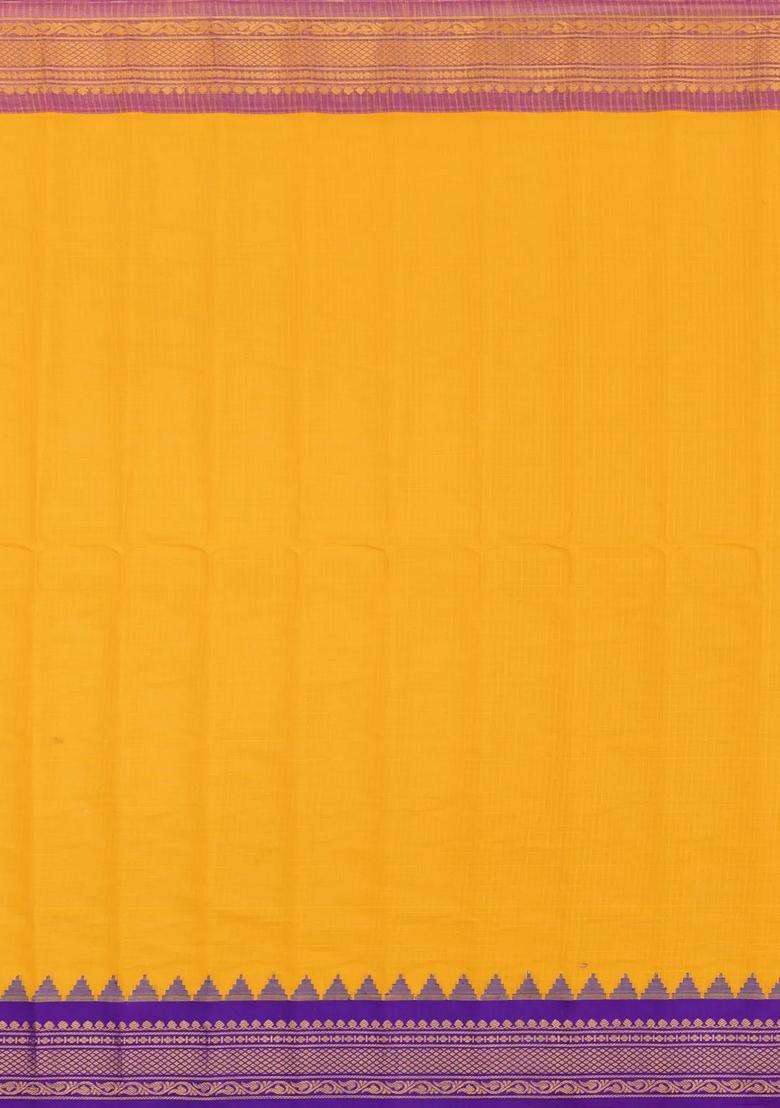 Yellow Handloom Gadwal Sico Saree With Cotton Body Silk Border With Buttas And Brocade Design For Women - Indya
