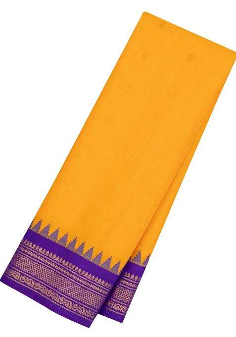 Yellow Handloom Gadwal Sico Saree With Cotton Body Silk Border With Buttas And Brocade Design For Women