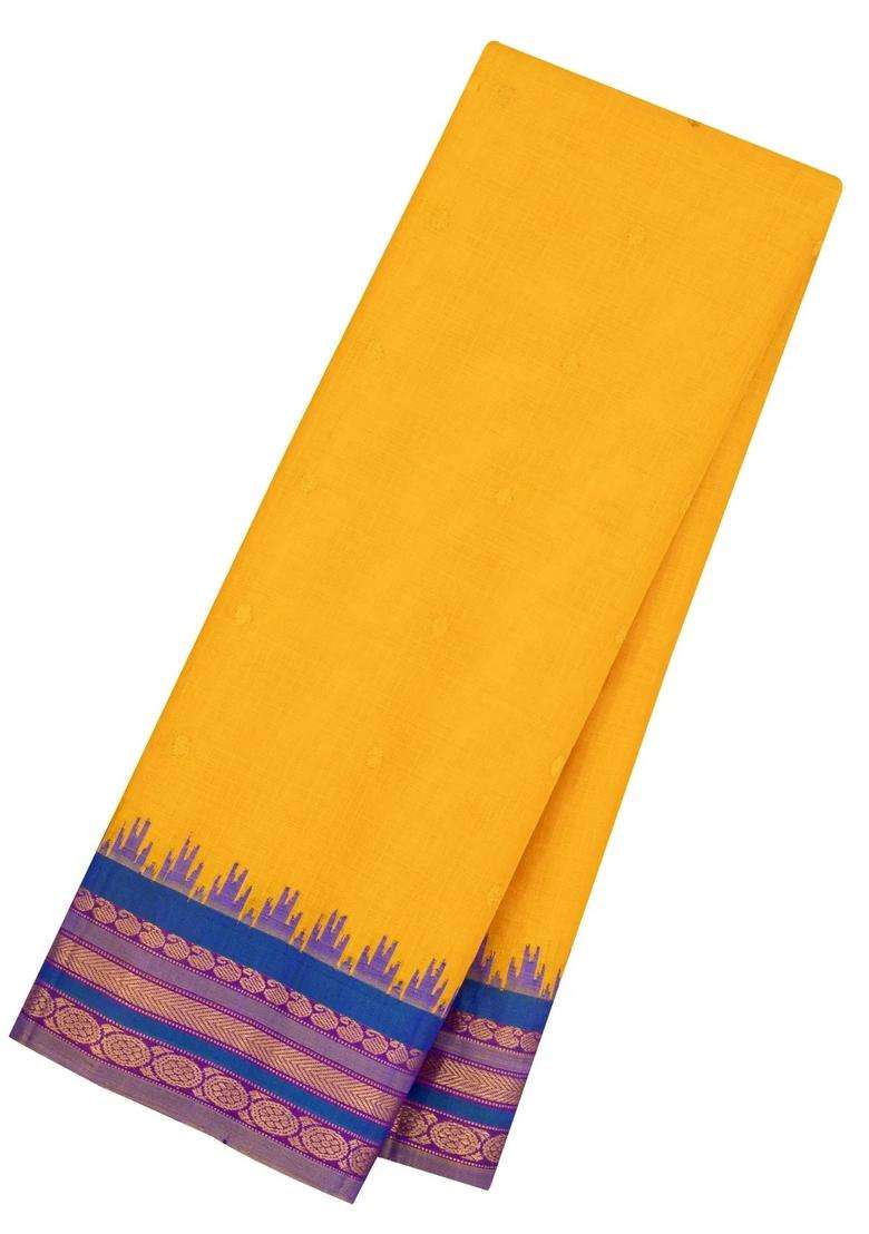 Yellow Handloom Gadwal Sico Saree With Cotton Body Silk Border With Buttas And Brocade Design For Women - Indya