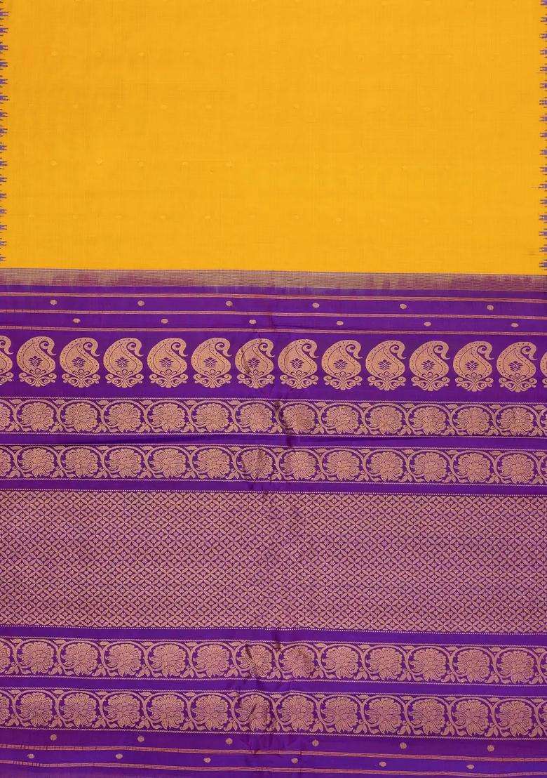 Yellow Handloom Gadwal Sico Saree With Cotton Body Silk Border With Buttas And Brocade Design For Women - Indya