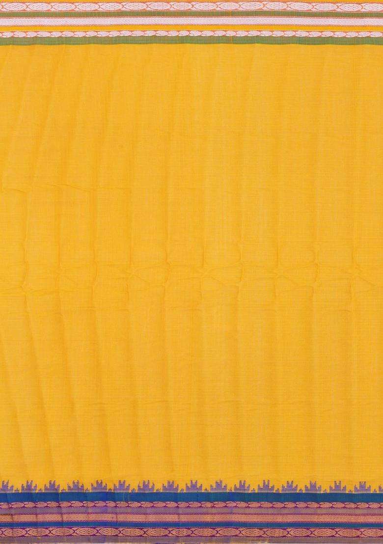Yellow Handloom Gadwal Sico Saree With Cotton Body Silk Border With Buttas And Brocade Design For Women - Indya