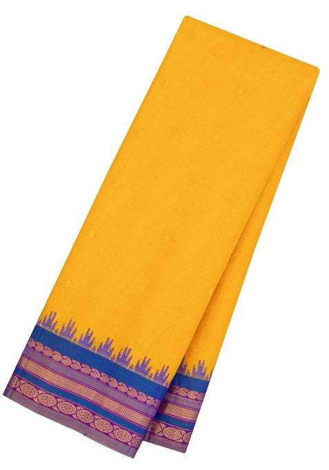 Yellow Handloom Gadwal Sico Saree With Cotton Body Silk Border With Buttas And Brocade Design For Women