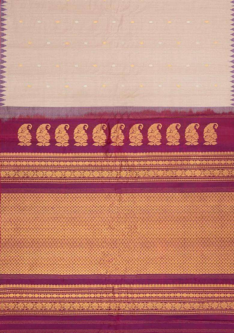 Beige Handloom Gadwal Sico Saree With Cotton Body Silk Border With Buttas And Brocade Design For Women - Indya