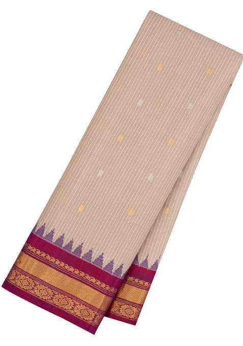 Beige Handloom Gadwal Sico Saree With Cotton Body Silk Border With Buttas And Brocade Design For Women