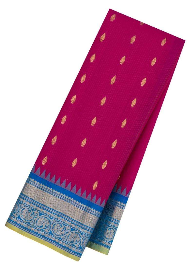 Magenta Handloom Gadwal Sico Saree With Cotton Body Silk Border With Buttas And Brocade Design For Women - Indya