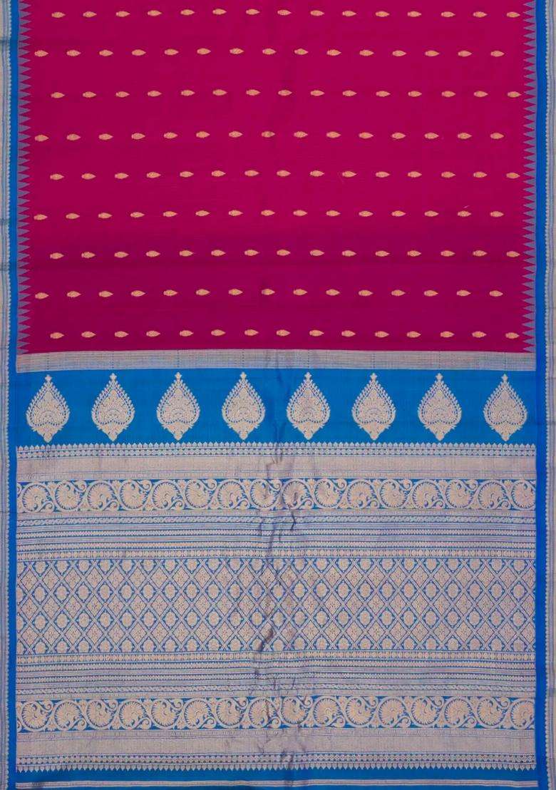 Magenta Handloom Gadwal Sico Saree With Cotton Body Silk Border With Buttas And Brocade Design For Women - Indya