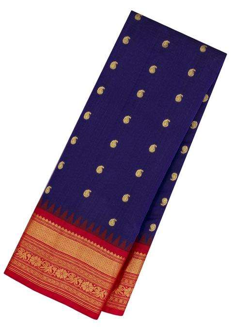 Purple Handloom Gadwal Sico Saree With Cotton Body Silk Border With Buttas And Brocade Design For Women