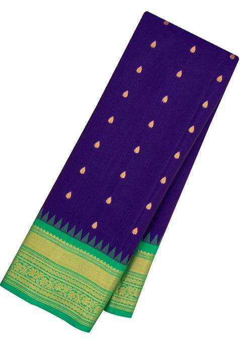 Purple Handloom Gadwal Sico Saree With Cotton Body Silk Border With Buttas And Brocade Design For Women