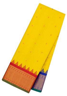 Lime Yellow Lemon Yellow Handloom Gadwal Sico Saree With Cotton Body Silk Border With Buttas And Brocade Design For Women