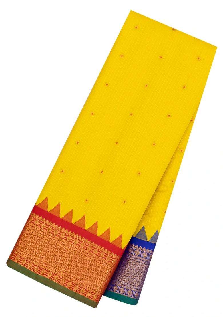 Lime Yellow Lemon Yellow Handloom Gadwal Sico Saree With Cotton Body Silk Border With Buttas And Brocade Design For Women - Indya