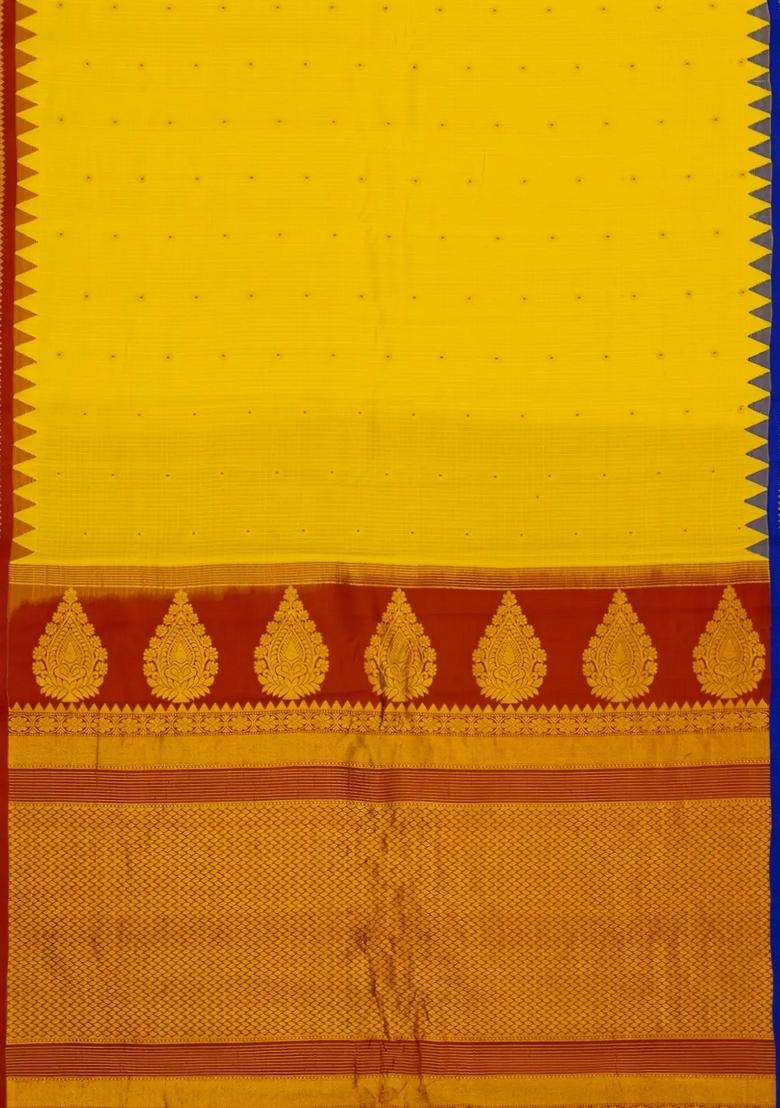 Lime Yellow Lemon Yellow Handloom Gadwal Sico Saree With Cotton Body Silk Border With Buttas And Brocade Design For Women - Indya