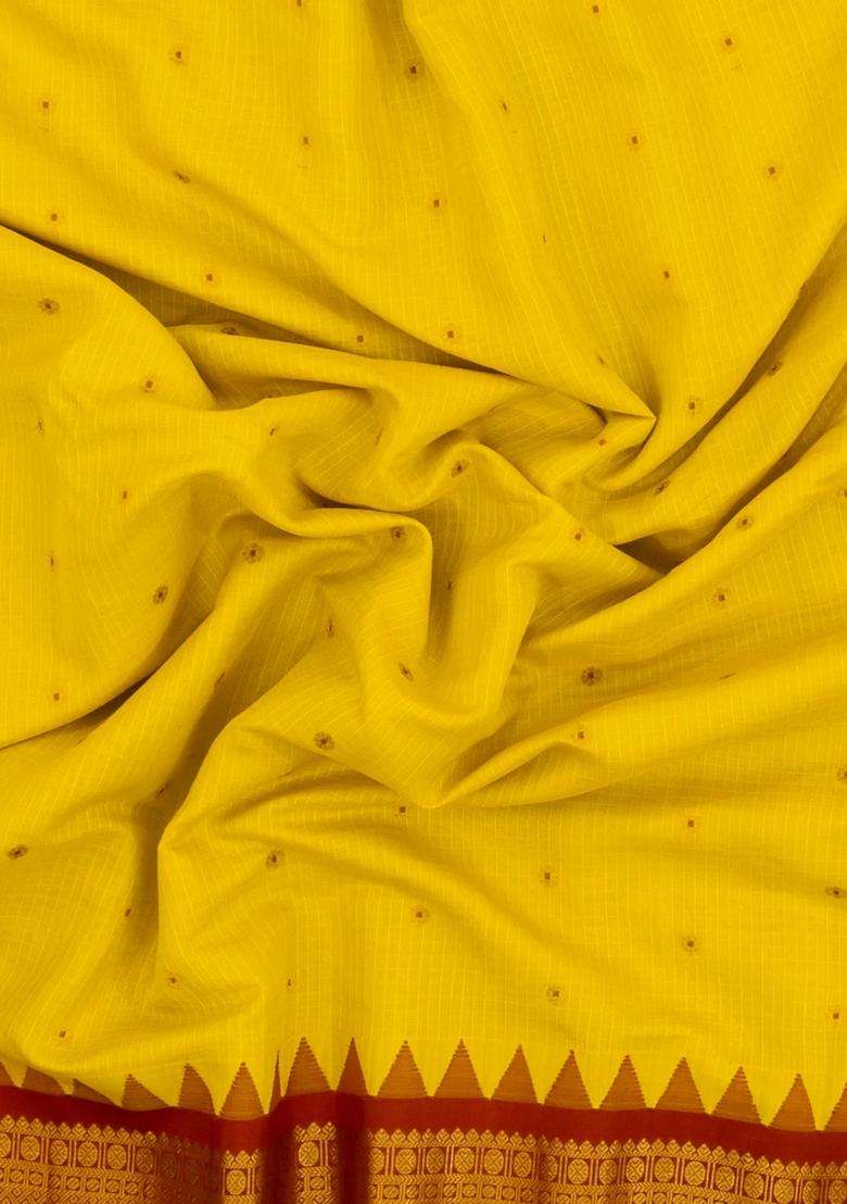 Lime Yellow Lemon Yellow Handloom Gadwal Sico Saree With Cotton Body Silk Border With Buttas And Brocade Design For Women - Indya