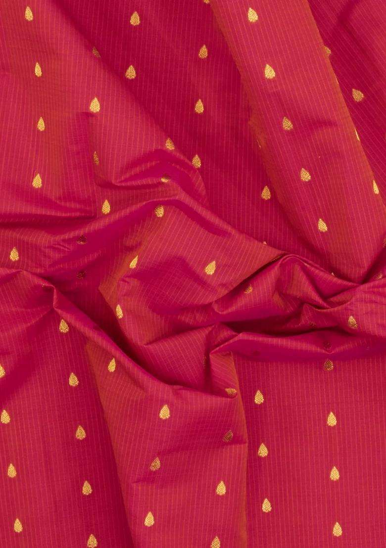 Crimson Handloom Gadwal Sico Saree With Cotton Body Silk Border With Buttas And Brocade Design For Women - Indya