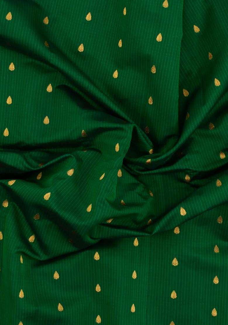 Green Handloom Gadwal Sico Saree With Cotton Body Silk Border With Buttas And Brocade Design For Women - Indya