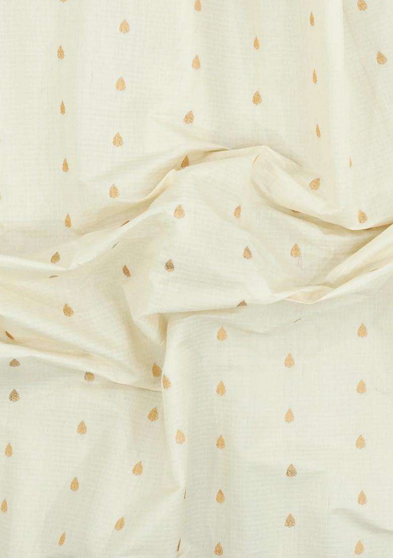 White Handloom Gadwal Sico Saree With Cotton Body Silk Border With Buttas And Brocade Design For Women - Indya