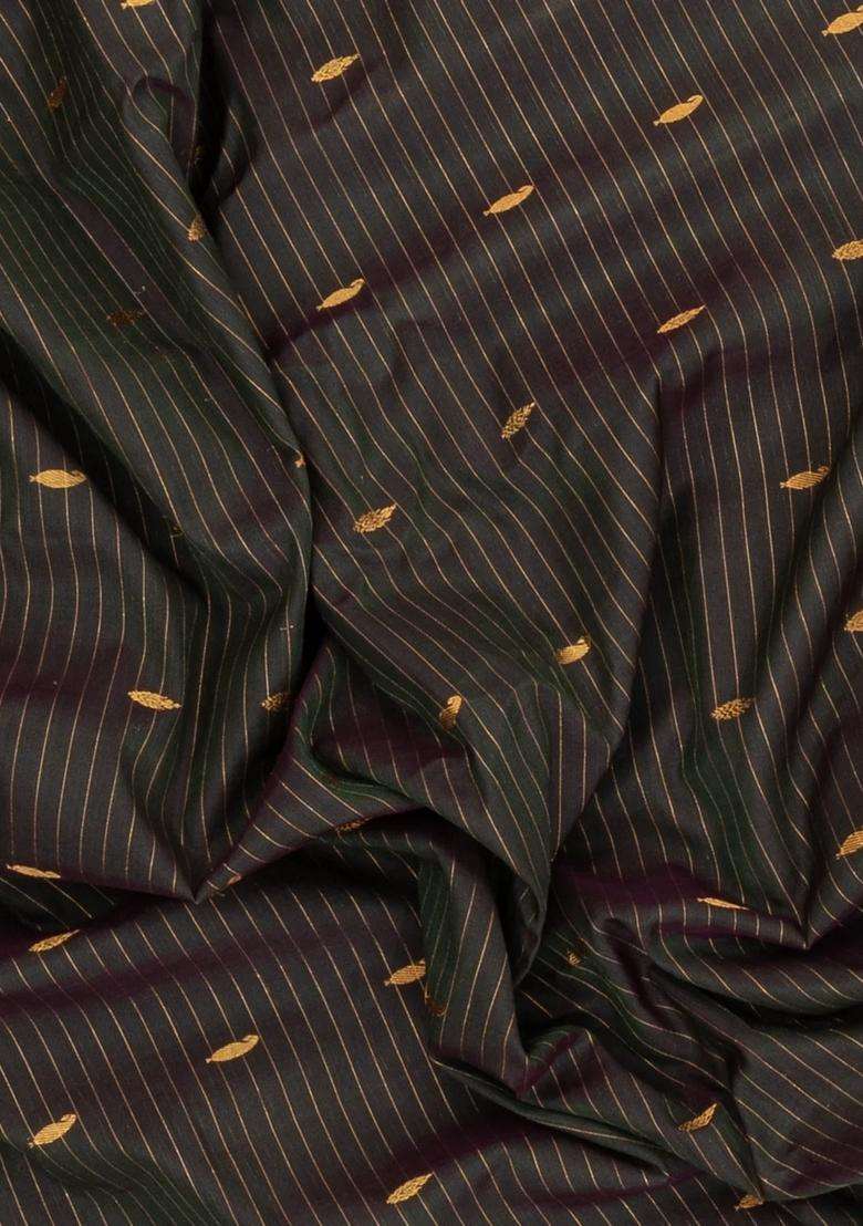 Black Handloom Gadwal Silk Cotton Saree With Stripes Buttas With Buttas And Brocade Design For Women - Indya