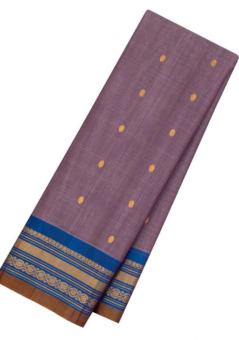 Grey Handloom Gadwal Silk Cotton Saree With Buttas With Buttas And Brocade Design For Women - Indya