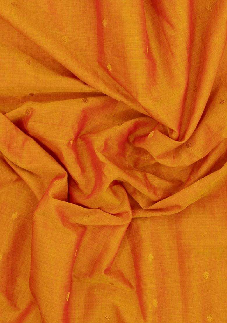 Mango Yellow Handloom Gadwal Silk Cotton Saree With Buttas With Buttas And Brocade Design For Women - Indya