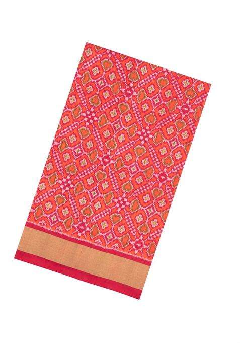 Peach Handloom Pochampally Ikat Silk Saree With Tie Dye Motifs With Printed Design For Women