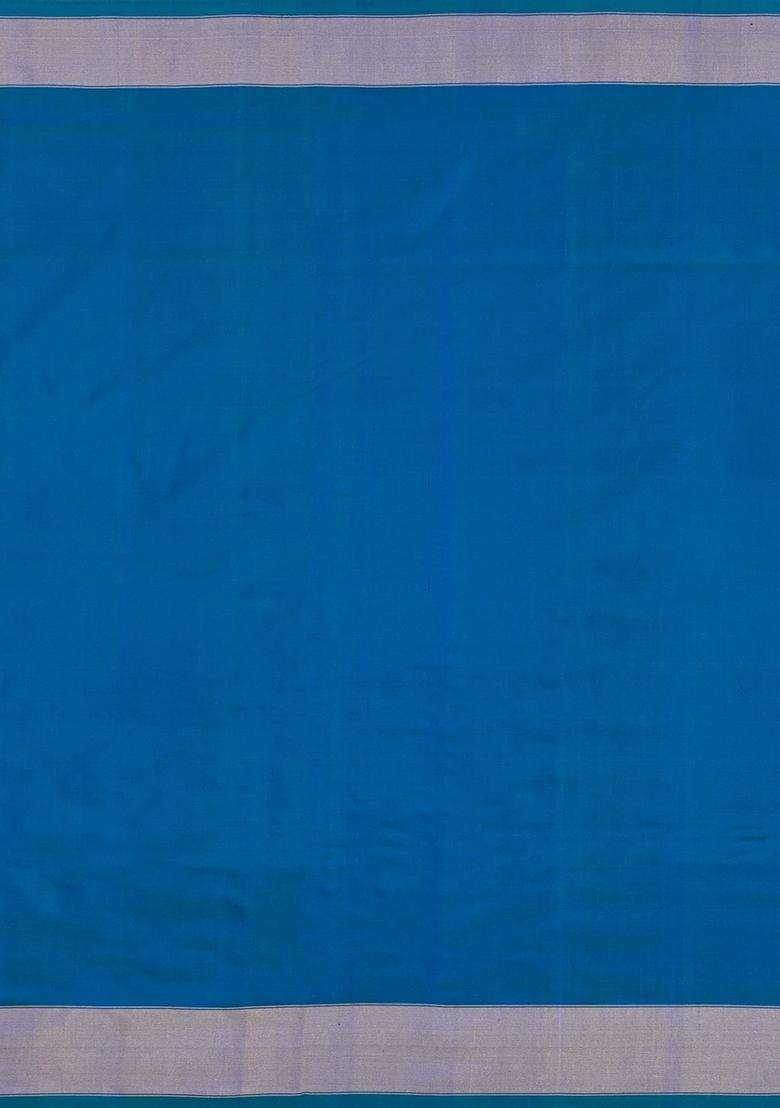 Cyan Handloom Pochampally Ikat Silk Saree With Tie Dye Motifs With Printed Design For Women - Indya