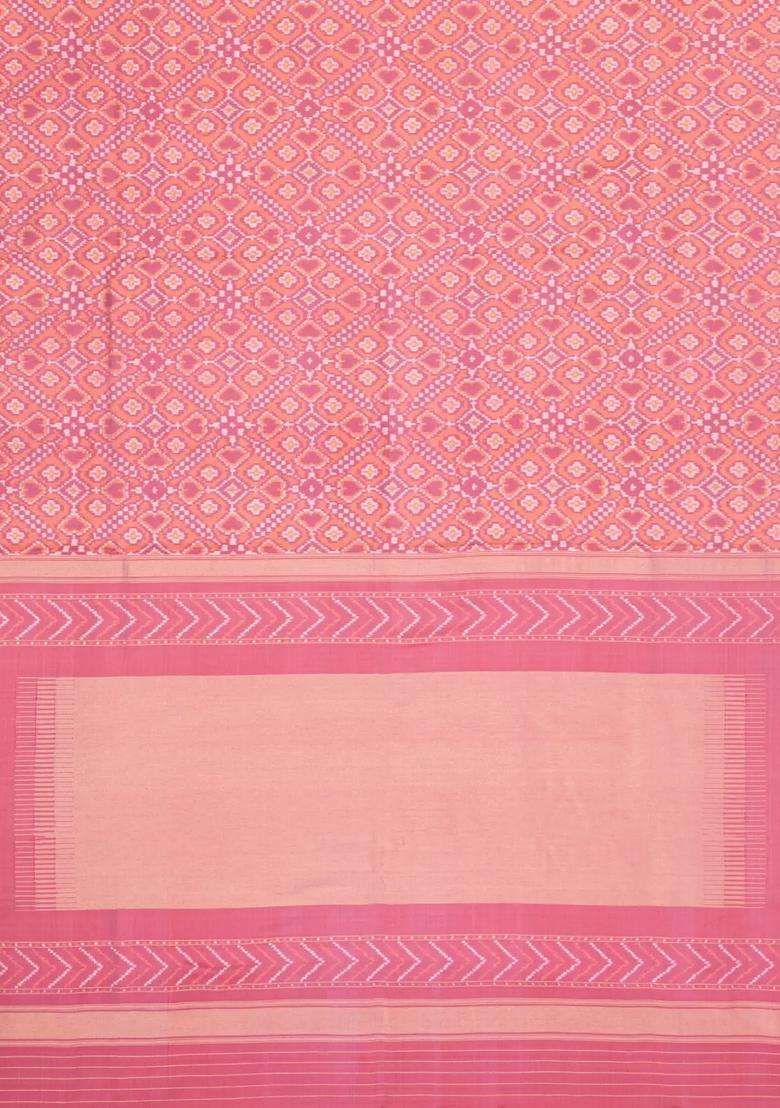 Dusty Pink Handloom Pochampally Ikat Silk Saree With Tie Dye Motifs With Printed Design For Women - Indya