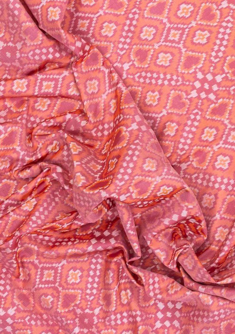 Dusty Pink Handloom Pochampally Ikat Silk Saree With Tie Dye Motifs With Printed Design For Women - Indya