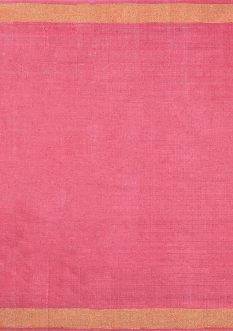 Dusty Pink Handloom Pochampally Ikat Silk Saree With Tie Dye Motifs With Printed Design For Women - Indya