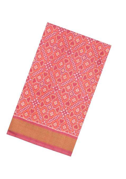 Light Peach Handloom Pochampally Ikat Silk Saree With Tie Dye Motifs With Printed Design For Women