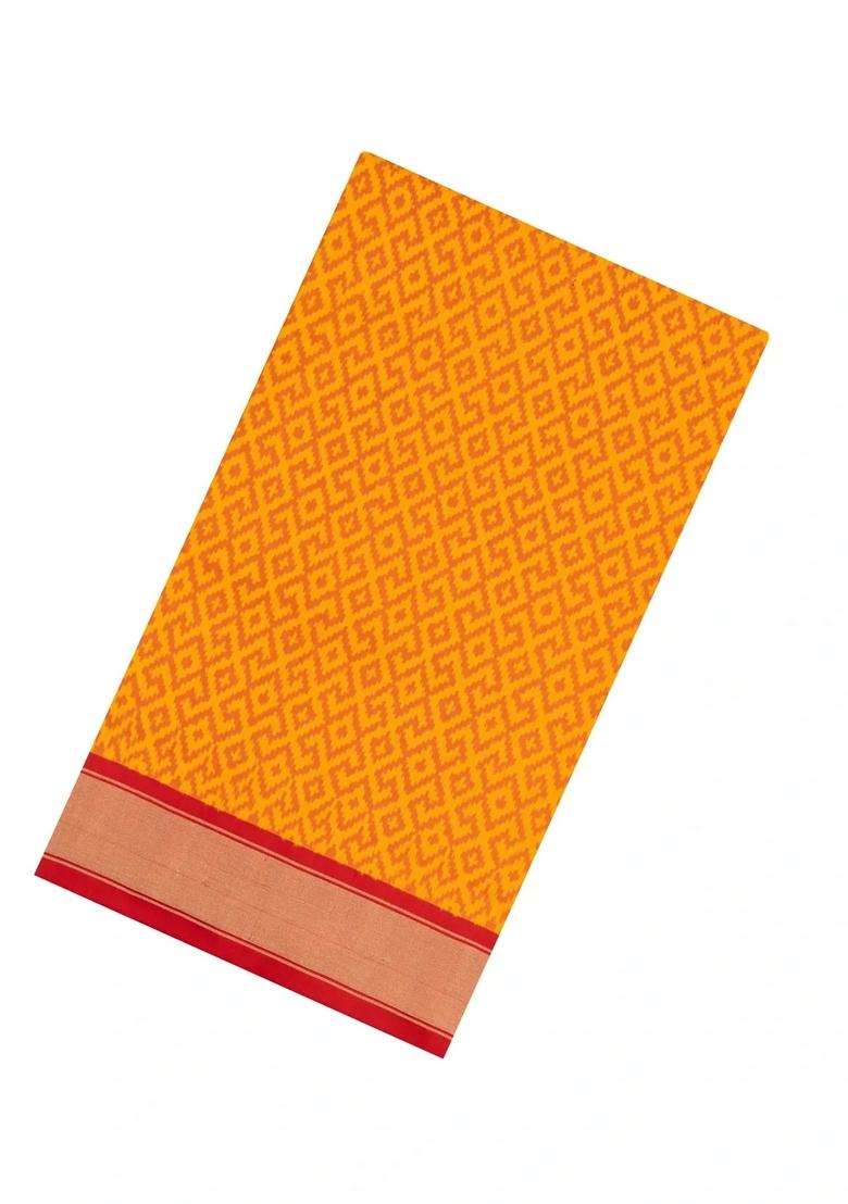 Mustard Handloom Pochampally Ikat Silk Saree With Tie Dye Motifs With Printed Design For Women - Indya