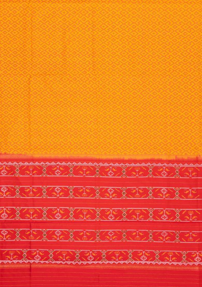 Mustard Handloom Pochampally Ikat Silk Saree With Tie Dye Motifs With Printed Design For Women - Indya