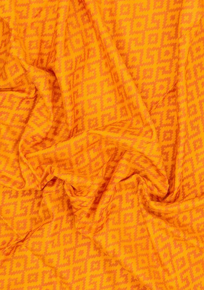 Mustard Handloom Pochampally Ikat Silk Saree With Tie Dye Motifs With Printed Design For Women - Indya