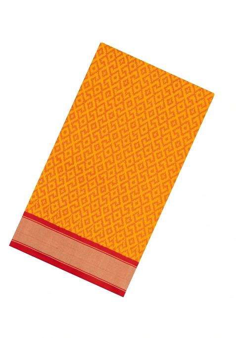Mustard Handloom Pochampally Ikat Silk Saree With Tie Dye Motifs With Printed Design For Women