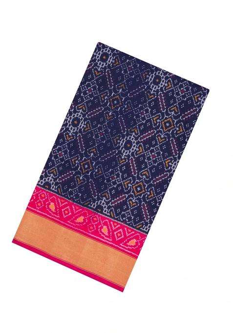Navy Blue Handloom Pochampally Ikat Silk Saree With Tie Dye Motifs With Printed Design For Women